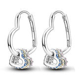 Silver 925 Heart Charm Drop Earrings Blue, Yellow & Pink with CZ