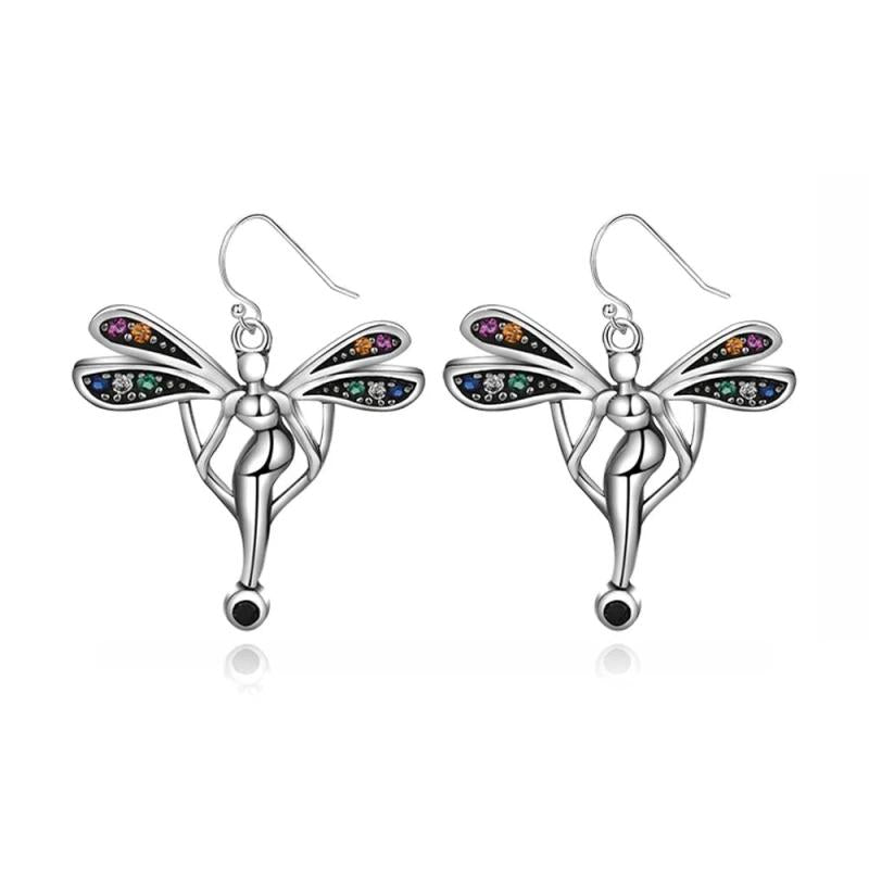 925 Silver Angel Drop Earrings Colored Zircon Fine Jewelry