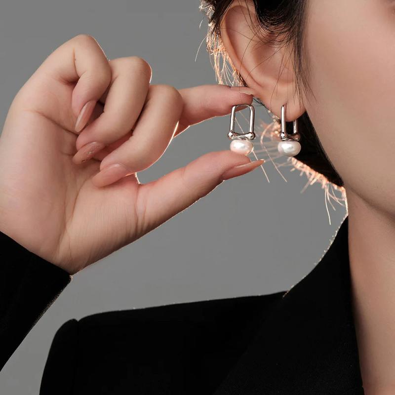 925 Sterling Silver Women Earrings With Pearl Vintage Fine Jewelry