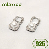 925 Sterling Silver Shell Pearl Drop Earrings Geometric Piercing Ear Buckle