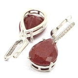 SheCrown Red Ruby CZ Silver Pendant Earrings Set