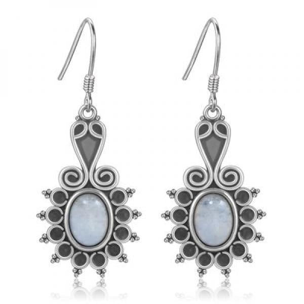 Ethnic Moonstone Drop Earrings 925 Silver Women's Party Anniversary Gift