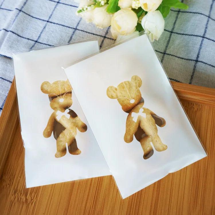 100pcs Bear Biscuit Bags 7.5x10cm Cookie Plastic Bags