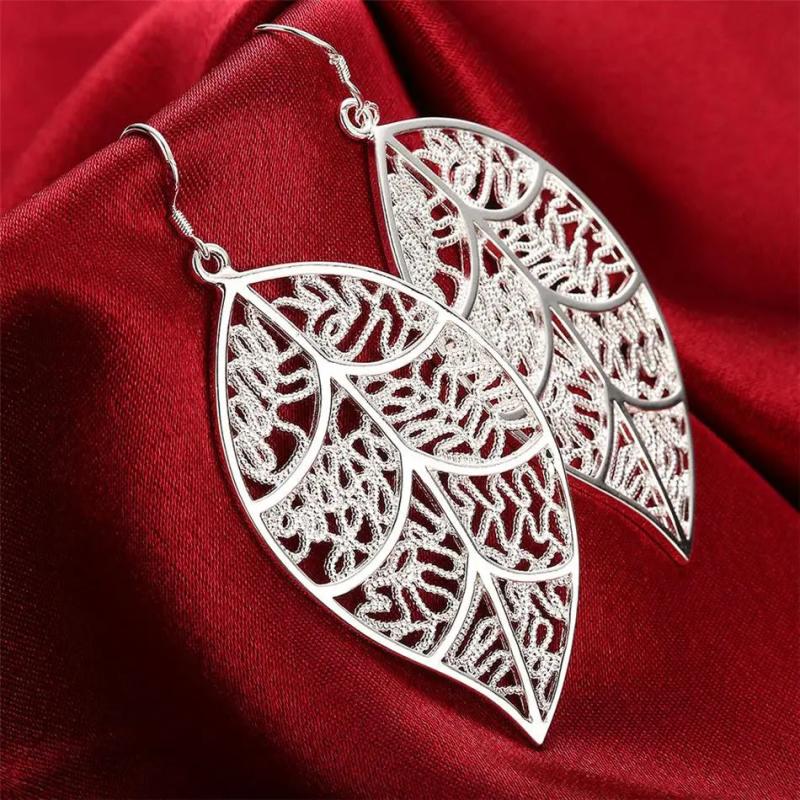 925 Sterling Silver Leaf Earrings Wedding Jewelry Gift
