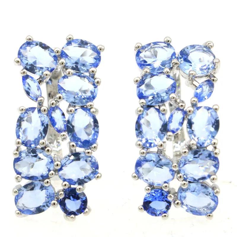 Pink Tourmaline Tanzanite CZ Silver Earrings