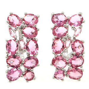 Pink Tourmaline Tanzanite CZ Silver Earrings