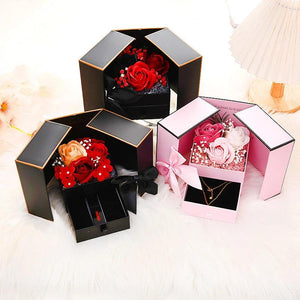Eternal Soap Rose Flower with Drawer Necklace Jewelry Packaging Double Door Boxe