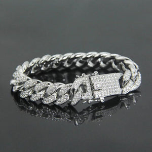Cuban Chain Bracelet Silver Rhinestone Punk Hip Hop Jewelry