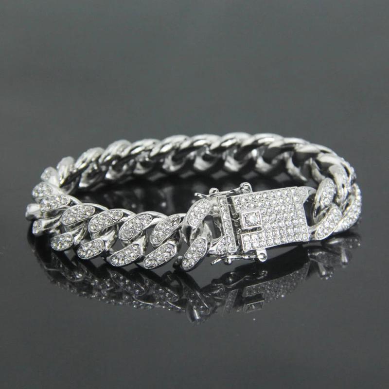 Cuban Chain Bracelet Silver Rhinestone Punk Hip Hop Jewelry