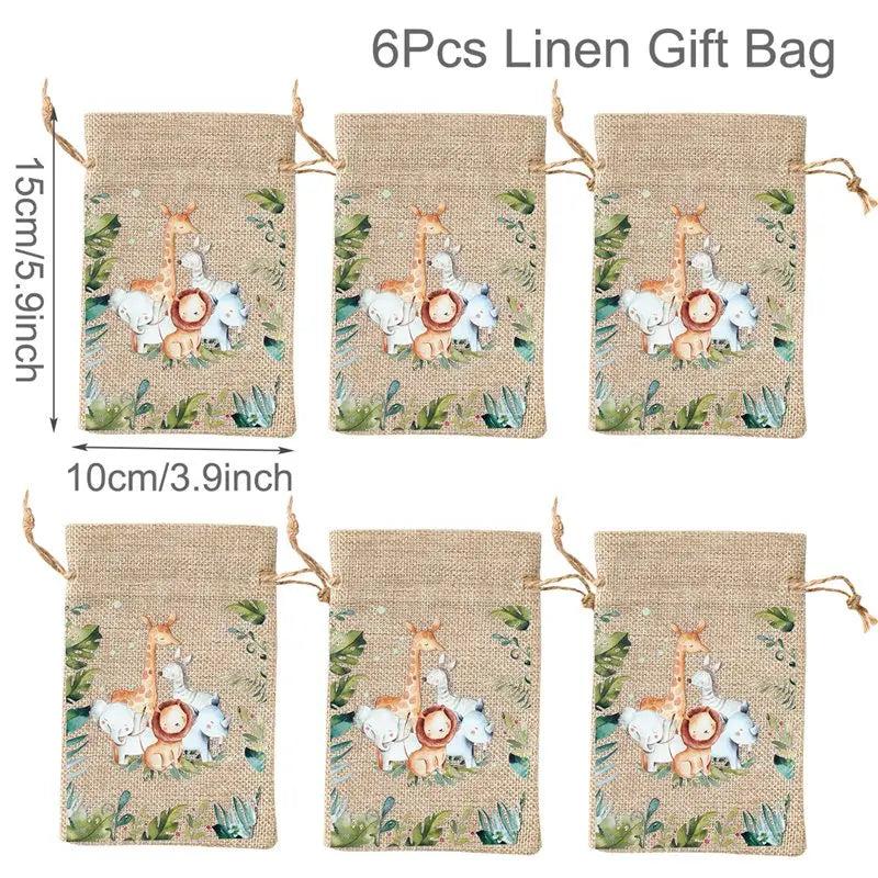 6pcs Jungle Animals Candy Bags Safari Birthday Party Decoration