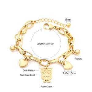 Heart Charm Bracelet for Women Owl Cuban Link Chain Party Jewelry
