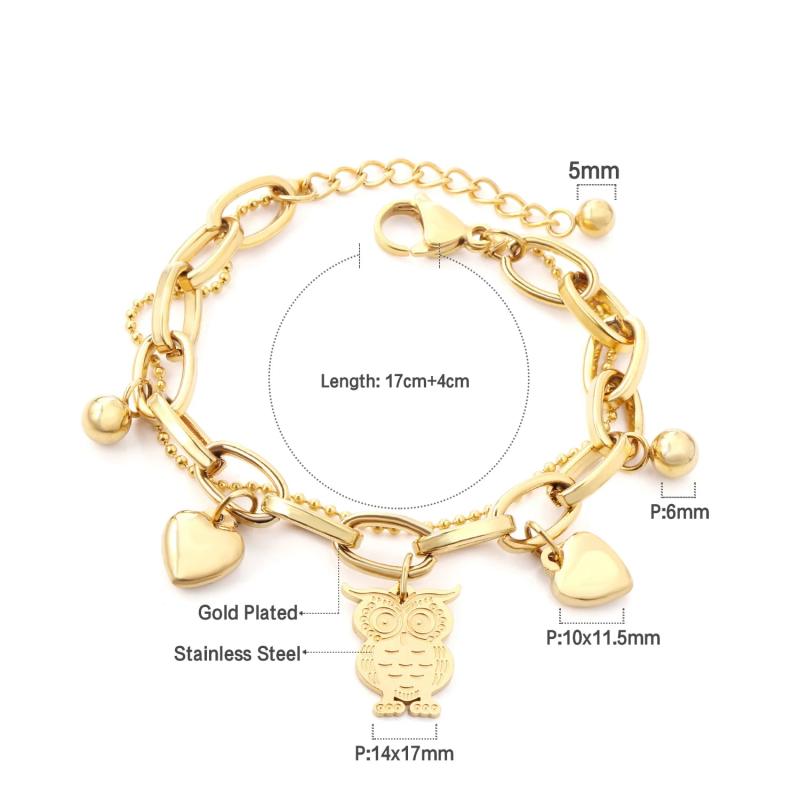 Heart Charm Bracelet for Women Owl Cuban Link Chain Party Jewelry