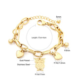 Heart Charm Bracelet for Women Owl Cuban Link Chain Party Jewelry