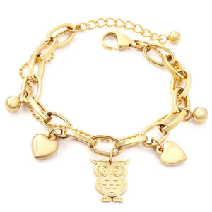 Heart Charm Bracelet for Women Owl Cuban Link Chain Party Jewelry