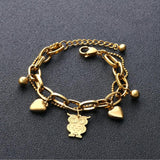 Heart Charm Bracelet for Women Owl Cuban Link Chain Party Jewelry