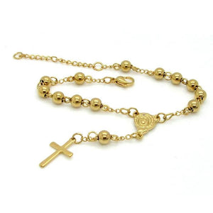 Stainless Steel Bead Bracelet Cross Pendant Rosary Bracelets
