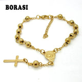 Stainless Steel Bead Bracelet Cross Pendant Rosary Bracelets