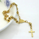 Stainless Steel Bead Bracelet Cross Pendant Rosary Bracelets