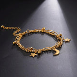 Star Moon Pendant Double Chain Bracelets Stainless Steel Jewelry
