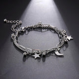 Star Moon Pendant Double Chain Bracelets Stainless Steel Jewelry