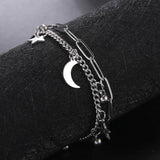 Star Moon Pendant Double Chain Bracelets Stainless Steel Jewelry