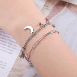 Star Moon Pendant Double Chain Bracelets Stainless Steel Jewelry