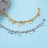 Star Moon Pendant Double Chain Bracelets Stainless Steel Jewelry