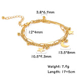 Star Moon Pendant Double Chain Bracelets Stainless Steel Jewelry