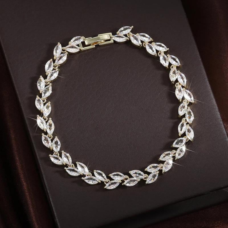Leaf Bracelets Bangles Cubic Zirconia Bridal Wedding Jewelry