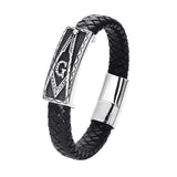 Magnetic Buckle Stainless Steel Masonic Bangle 12mm Leather Bracelet
