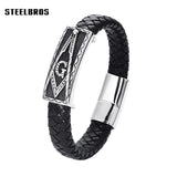 Magnetic Buckle Stainless Steel Masonic Bangle 12mm Leather Bracelet