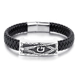 Magnetic Buckle Stainless Steel Masonic Bangle 12mm Leather Bracelet