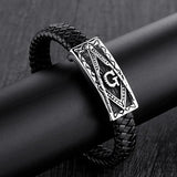 Magnetic Buckle Stainless Steel Masonic Bangle 12mm Leather Bracelet