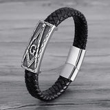Magnetic Buckle Stainless Steel Masonic Bangle 12mm Leather Bracelet