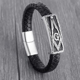 Magnetic Buckle Stainless Steel Masonic Bangle 12mm Leather Bracelet