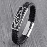 Magnetic Buckle Stainless Steel Masonic Bangle 12mm Leather Bracelet