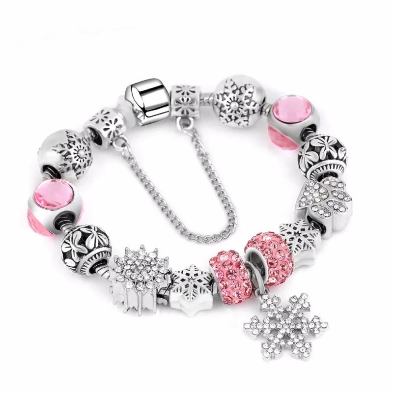 Silver Snowflake Charm Crystal Bead Bracelet DIY Jewelry