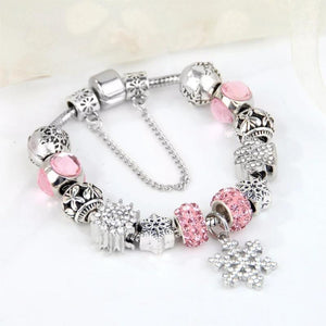 Silver Snowflake Charm Crystal Bead Bracelet DIY Jewelry