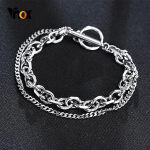 Rock Punk Double Chains Bracelets Men Stainless Steel Wristband