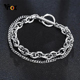 Rock Punk Double Chains Bracelets Men Stainless Steel Wristband