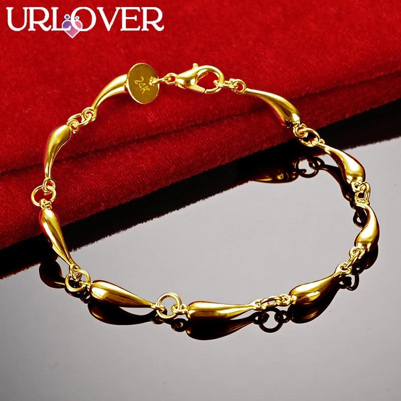 24K Full Water Droplet Link Chain Bracelet for Woman Party Wedding