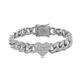 Heart Shape Miami Cuban Chain Bracelet Iced Out Punk