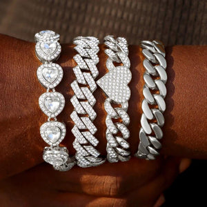 Heart Shape Miami Cuban Chain Bracelet Iced Out Punk