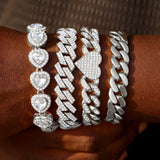 Heart Shape Miami Cuban Chain Bracelet Iced Out Punk