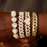 Heart Shape Miami Cuban Chain Bracelet Iced Out Punk