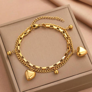 Vintage Heart Pendant Chain Bracelet for Women Jewelry