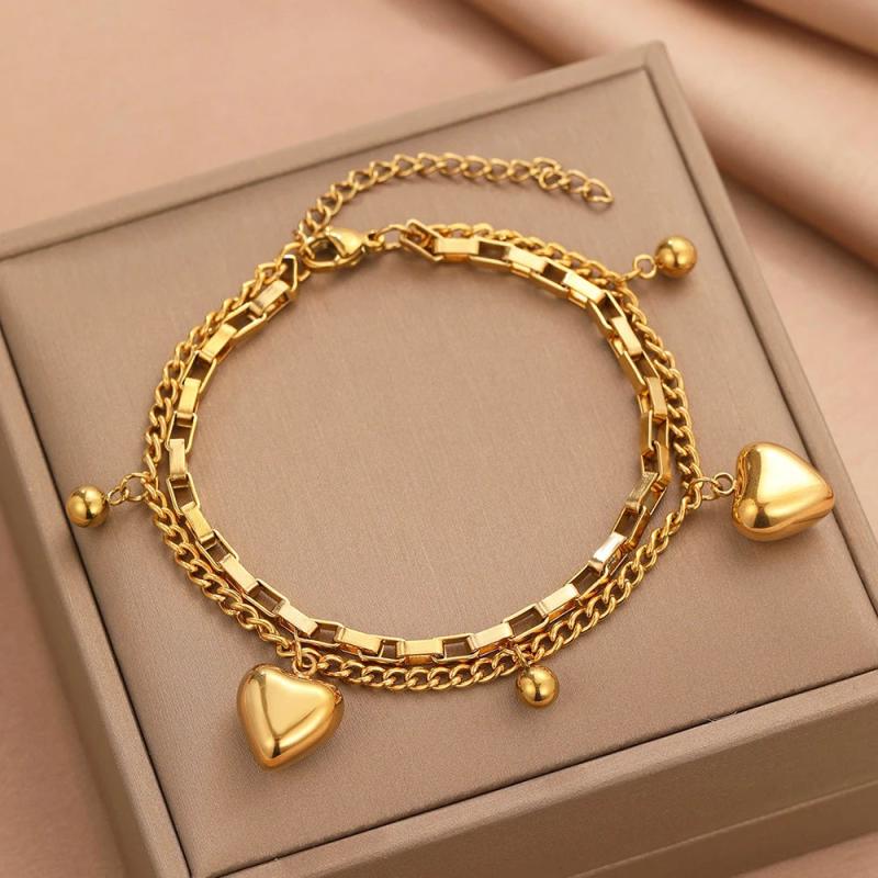 Vintage Heart Pendant Chain Bracelet for Women Jewelry