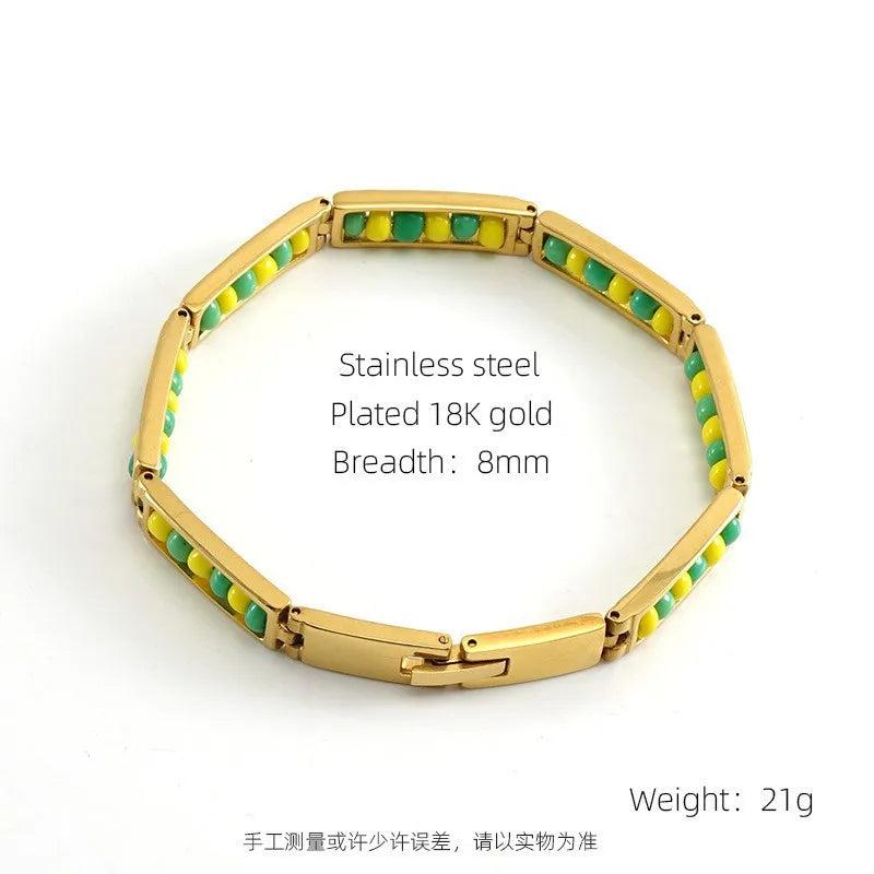 Waterproof Stainless Steel Beaded Bracelet 18k Plated