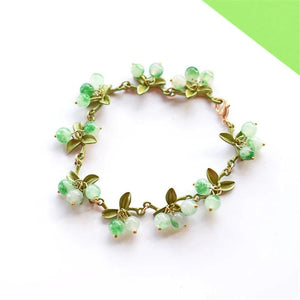 Colorful Beaded Plant Leaves Fruit Peach Cranberry Bracelet Party Jewelry Gift