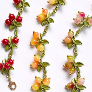 Colorful Beaded Plant Leaves Fruit Peach Cranberry Bracelet Party Jewelry Gift